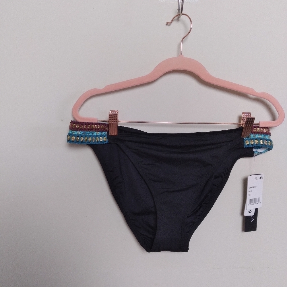 La Blanca Black Metallic Running Stitch Bikini Bottom Size 12 New with Tags - Picture 3 of 10